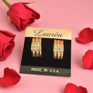 Vtg Gold-tone White Stone Earrings